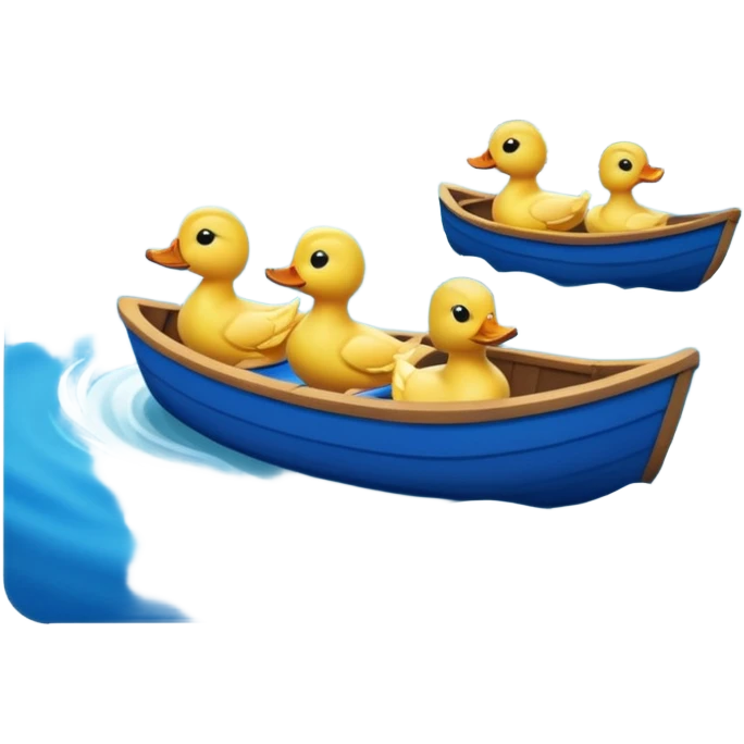 رودخانه ی خروشانی که به آن آفتاب میتابد و در آن اردک ها در قسمتی از آن  و در قسمت دیگر رودخانه قایقی به رنگ آبی شنا میکنند emoji