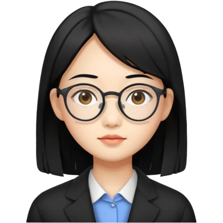 asian female teaching, with double eyelids, wearing spectacles with black shoulder length hair emoji