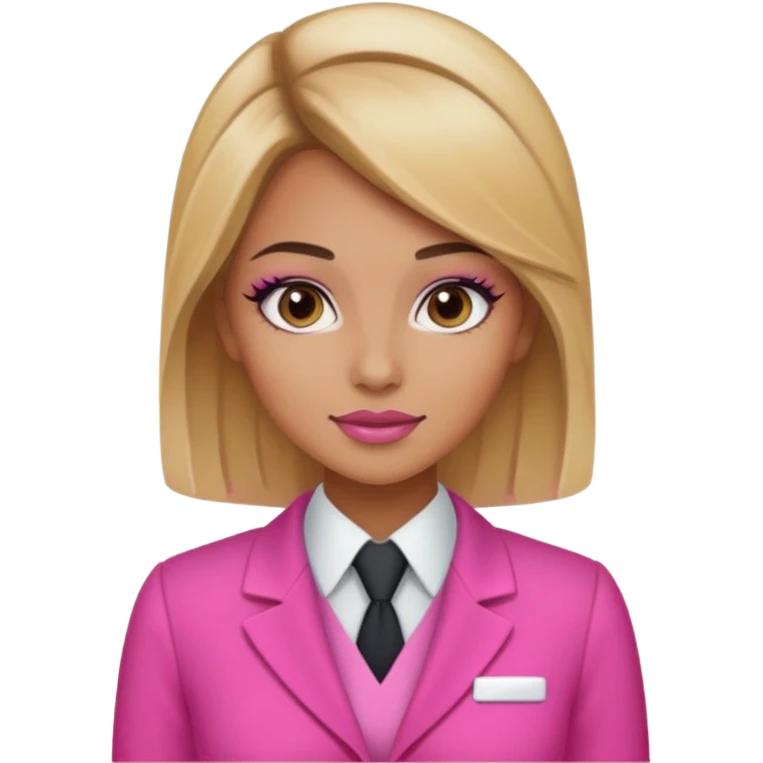 Flight attendant with pink outfit tan skin ombré brown and blonde hair pretty makeup emoji