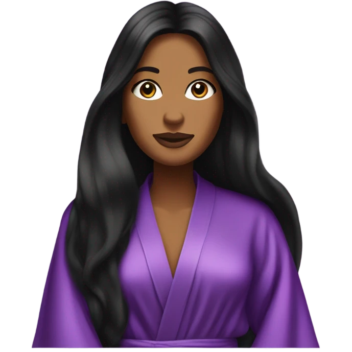 Tanned woman with long black hair wearing a silk purple Victoria’s Secret robe emoji