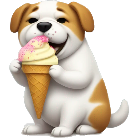 Fat dog eating ice cream with a beach umbrella  emoji