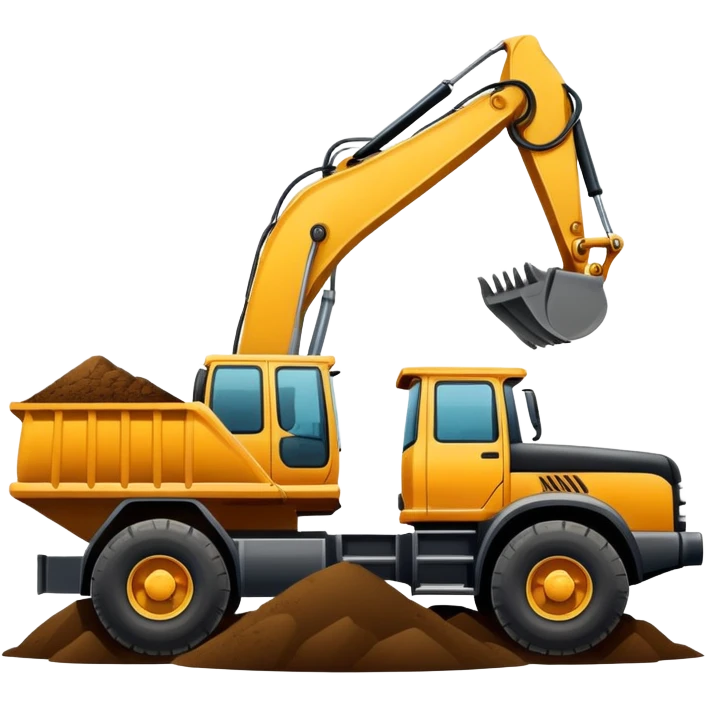 Excavator putting dirt in dump truck emoji