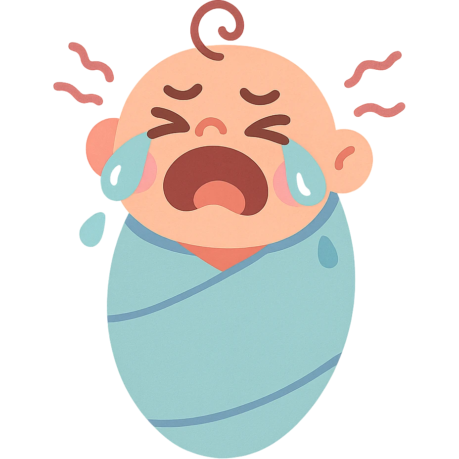 swaddled crying baby in pastel toon style emoji