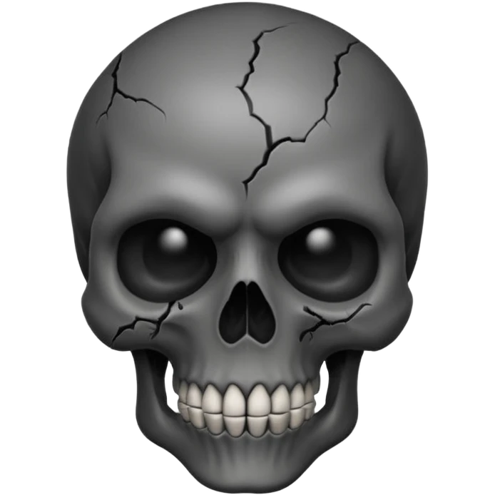 iOS style emoji, dark fantasy skull, cracks, black smoke from eyes, soft light, stylized emoji