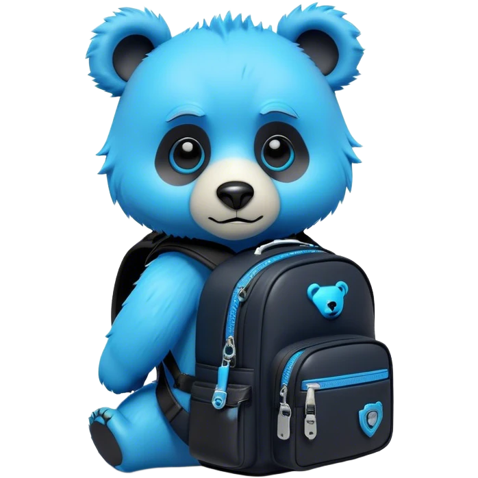 3D, adorable little Pixar style blue neon punk bear with a black backpack, ultra detailed, each lash, eye, and strand of fur is shown in stunning detail as though captured in a timeless photograph, rich textures, visually rich, so lifelike it feels like it could leap off the page at any moment emoji