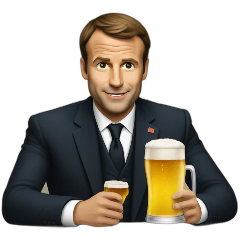 Macron with beer emoji