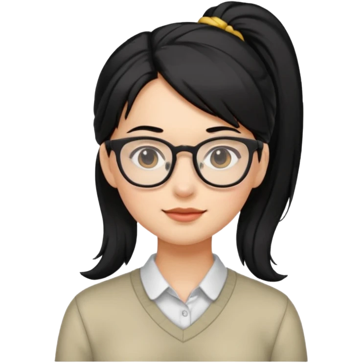 안경 쓰고있는 검은색 머리 포니테일하고 잇는 여자애를 그려줘 emoji
