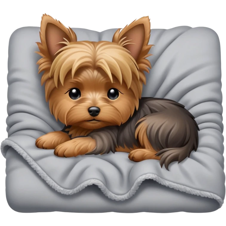 Sleeping Yorkshire terrier on bed emoji
