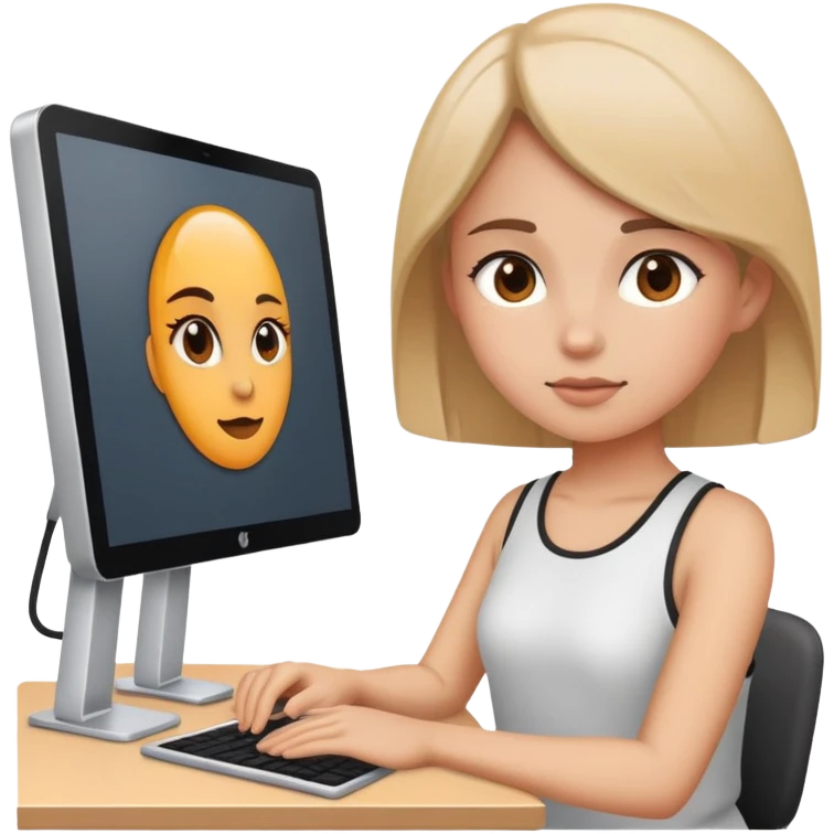 a girl working in front of a computer  emoji