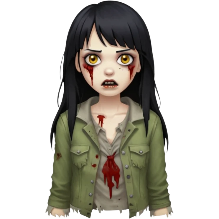 Faça uma mulher zumbi de franja cabelo longo preto 🧟‍♀️ emoji