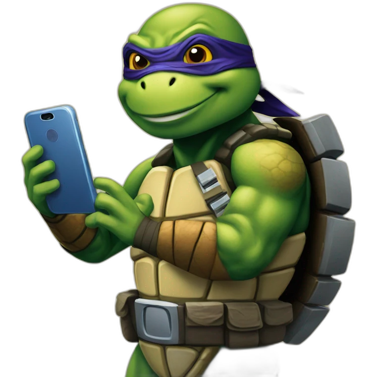 ninja turtle with cell phone emoji