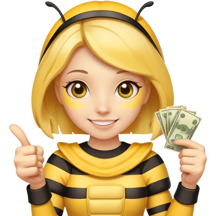 Girl ￼Bee with money shows thumbs up emoji