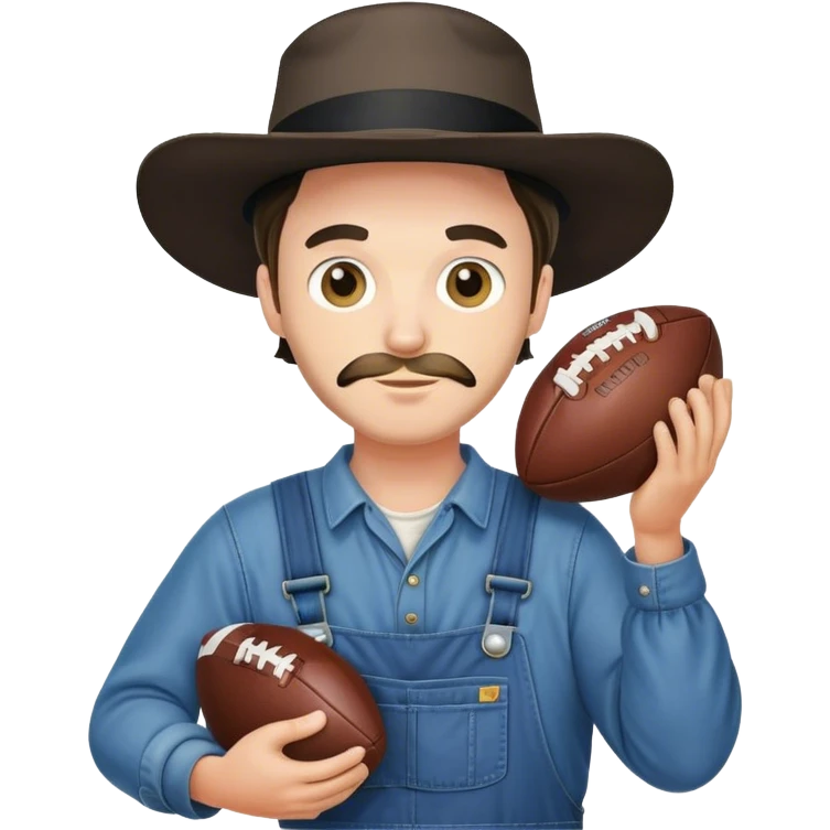 Amish man in overalls holding a football emoji