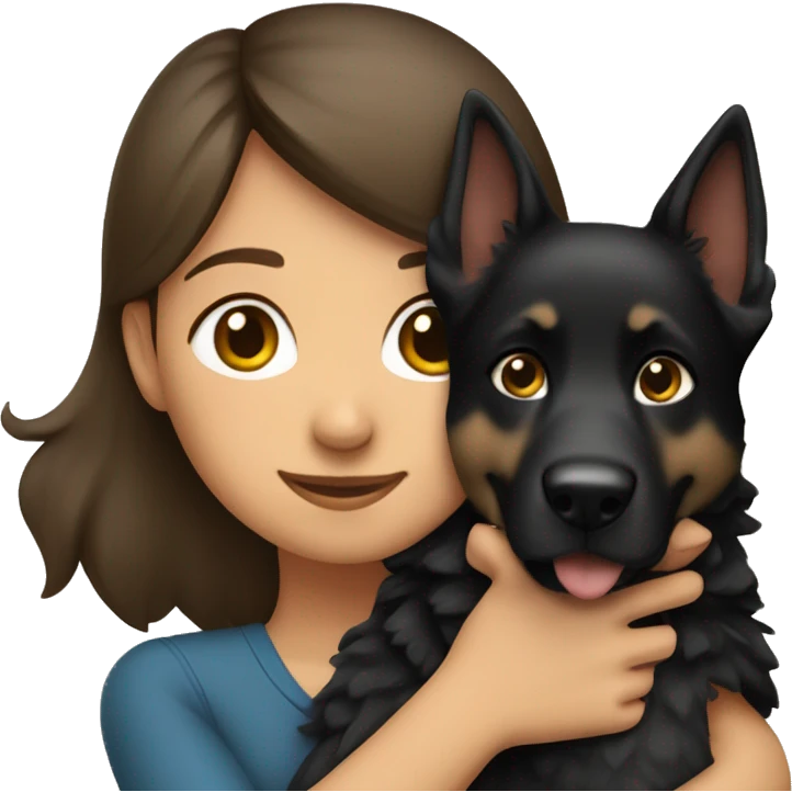 Brunette girl hugging german sheperd emoji