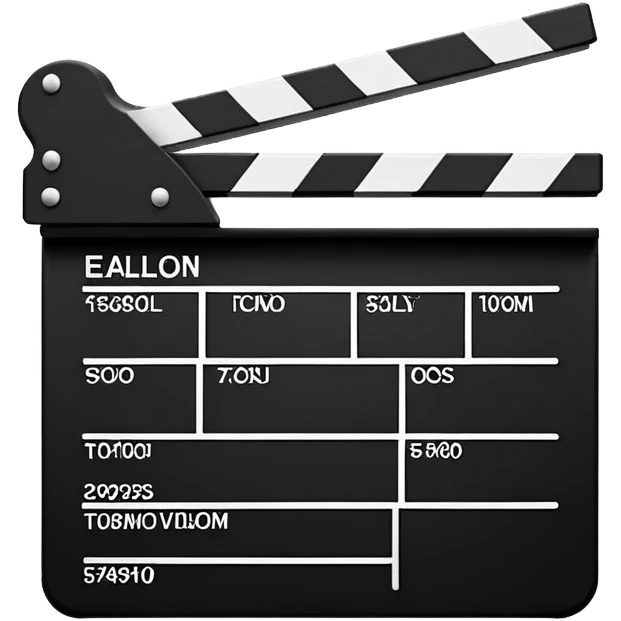 Extremely minimalist movie clapperboard with angled top bar, black and white, iOS emoji style with just the essential elements emoji