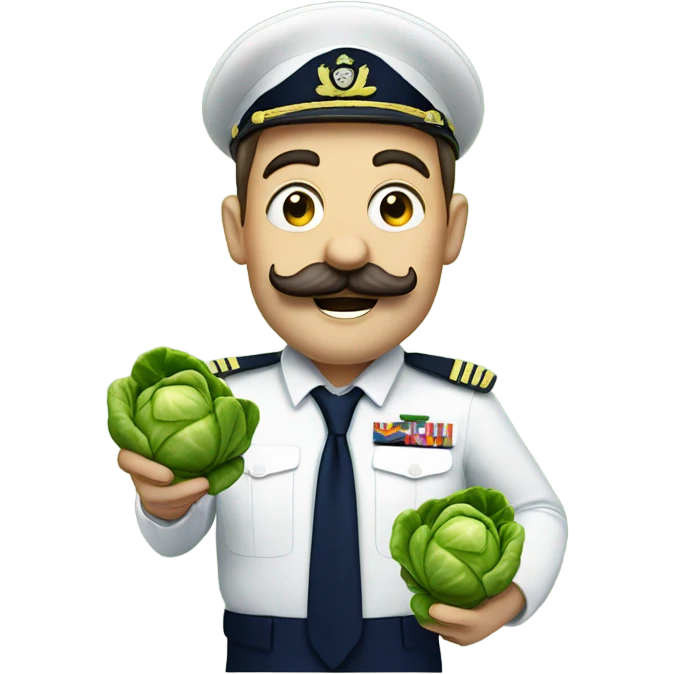 Navy guy with moustache being goofy with Brussels sprouts  emoji