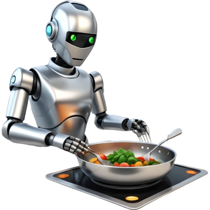 obot chef preparing a gourmet meal in a futuristic kitchen emoji