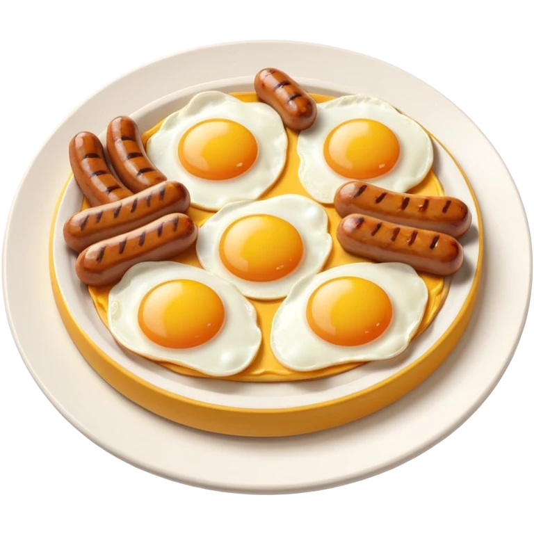 sausage and eggs object icon, fried eggs with sunny yolks, grilled sausages, warm breakfast vibe, delicious food presentation, 3D cartoon style, mobile game icon style, centered, clean background, no text, no watermark
 emoji