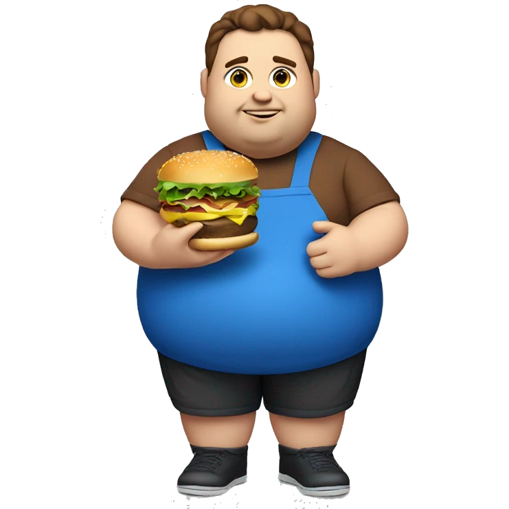 fat man with brown hair, blue eyes, and he is eating a burger because he is fat emoji