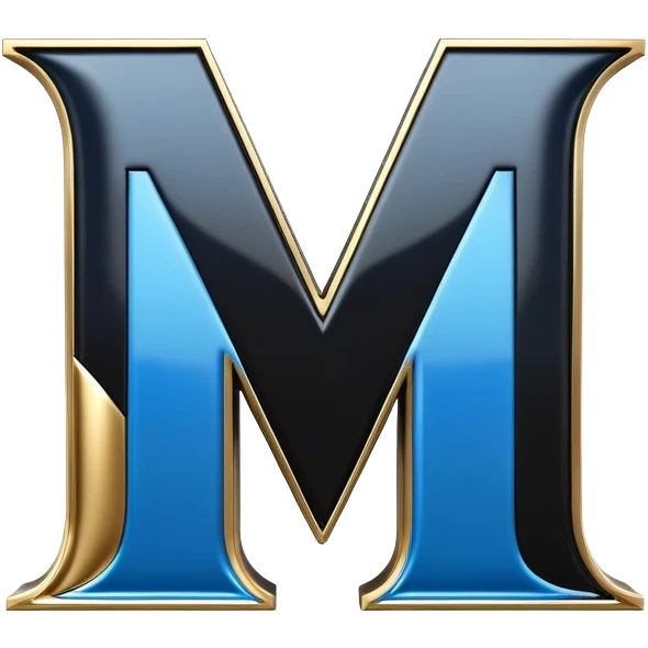 Bold Black-Blue-White-Gold Font Letter “M” emoji