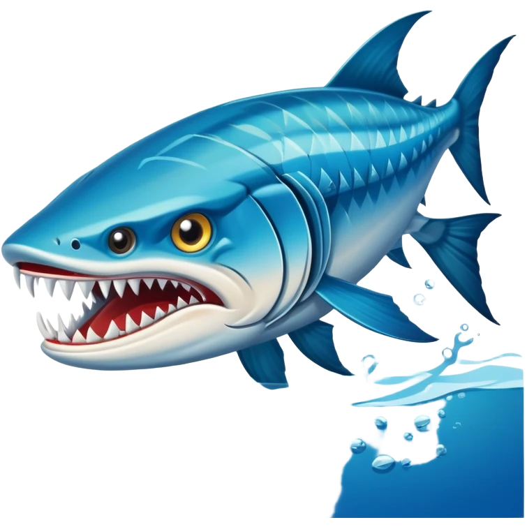 An angry barracuda swims swiftly through the water, its sharp teeth bared and ready for action emoji