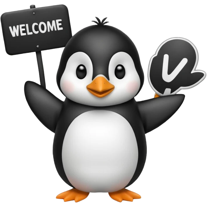 penguin with big welcome sign emoji