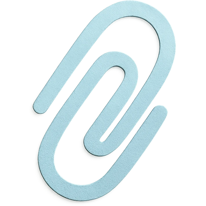 soft pastel tiny paperclip icon in gentle blue, paper craft style emoji