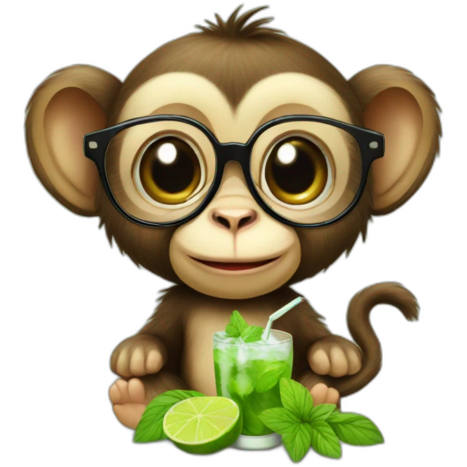 baby monkey with glasses drinking mojito emoji