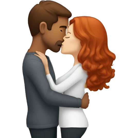 brown hair man kissing redhead woman on lips emoji