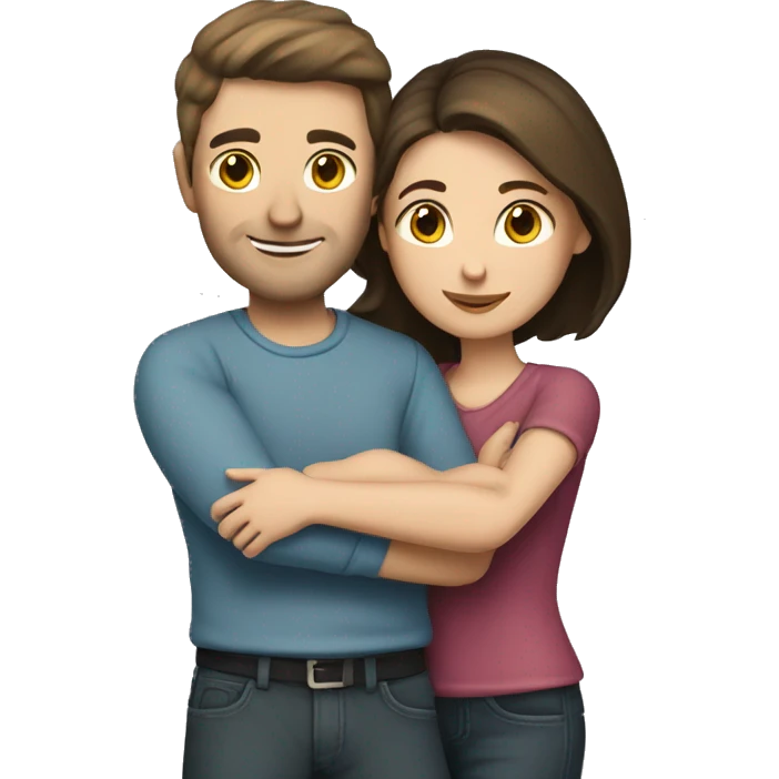 caucasian brunette couple hugging emoji
