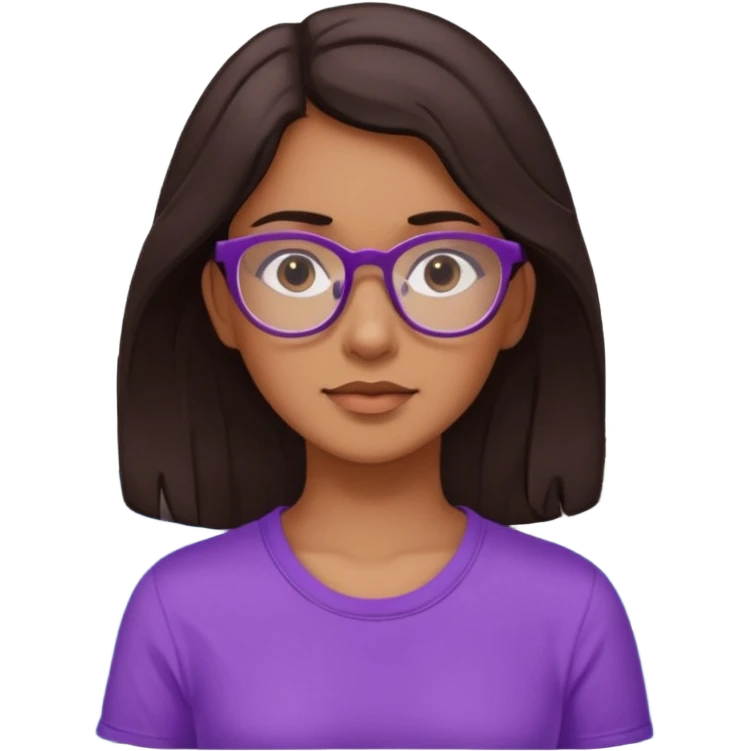 Chica de pelo moreno con gafas, lleva camisa violeta. Piel morena clara. Con Torre de Hércules de la Coruña detrás de la chica. emoji