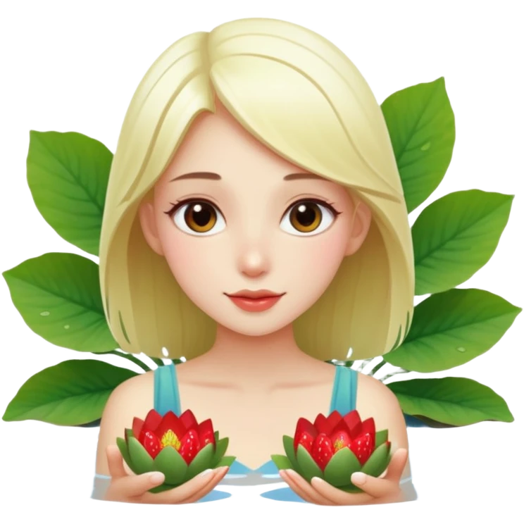a beautiful girl mix with nenuphar and watel lili and  Strawberries  emoji