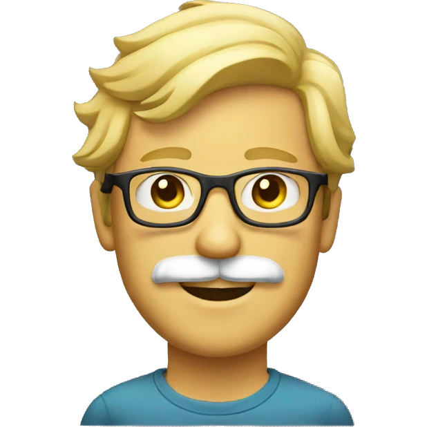 smiling blond man with muttonchops mustache and glasses emoji