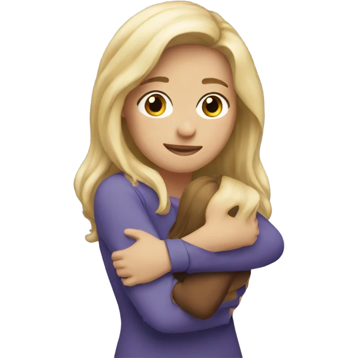 The woman blonde hugs the girl with brown hair  emoji