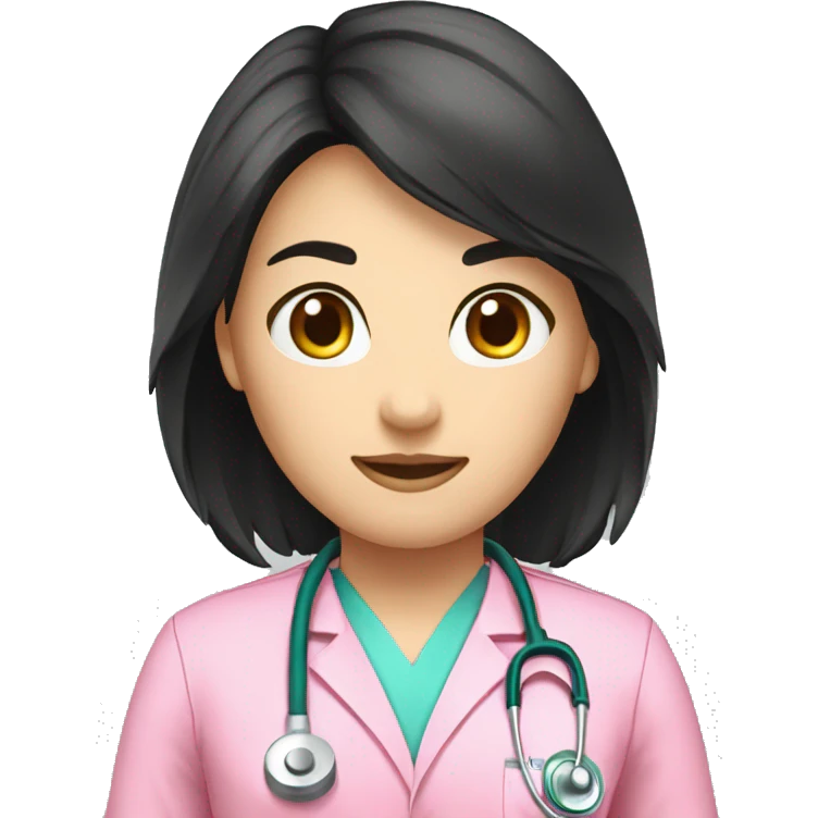 doctor dark long black hair  pink physiotherapist uniform  emoji
