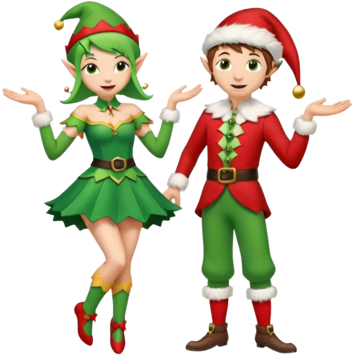 dancing male and female Christmas elves  emoji