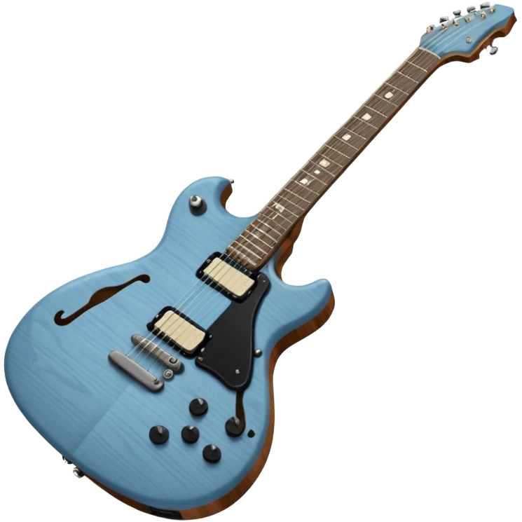 A gray-blue electric guitar with a black pick guard and only one volume knob  emoji