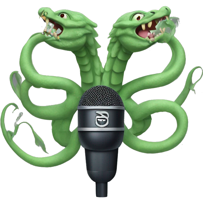 three-headed hydra holding a shure sm58 microphone in its paws emoji