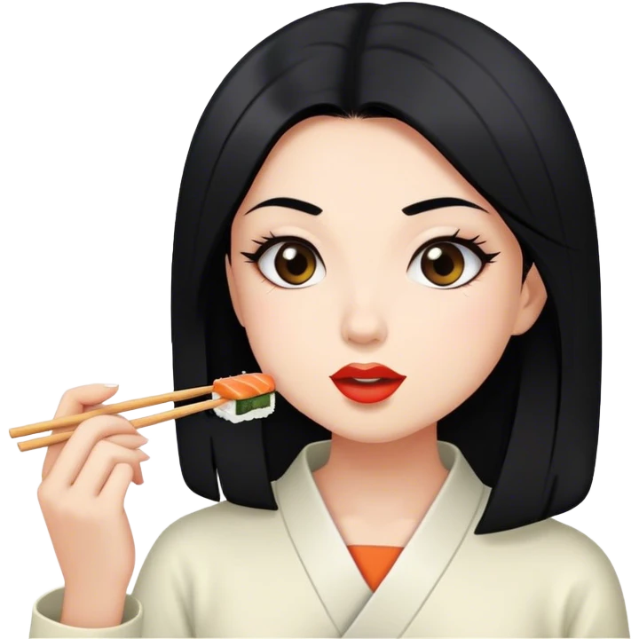 Girl with black hair eating sushi emoji