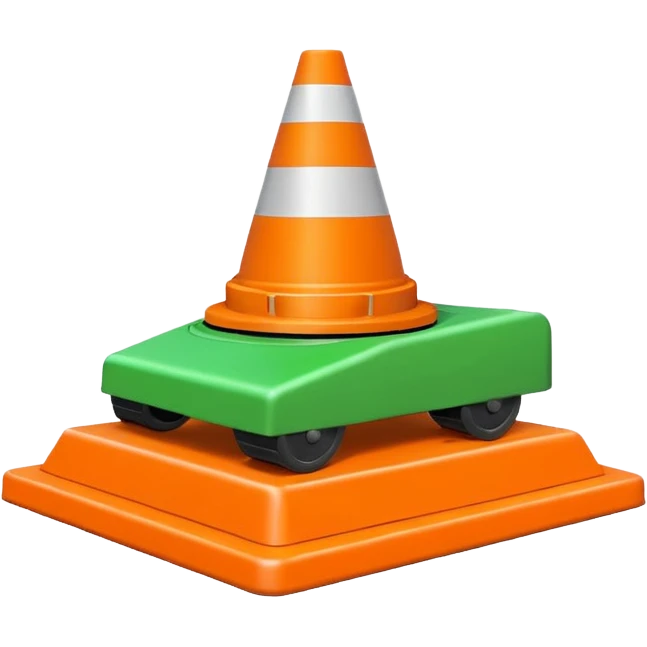 green tank running over a traffic cone, cone visible under the treads, emoji style emoji