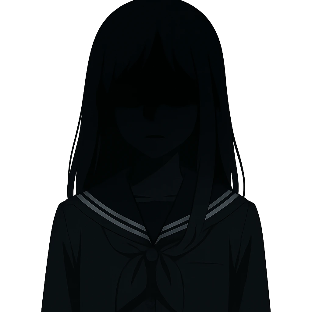 Girl in the shade, dark hair, dark school uniform, face in shadow, only outlines of eyes and mouth visible emoji