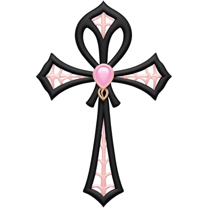 Black spiderweb pattern with light pink ankh emoji