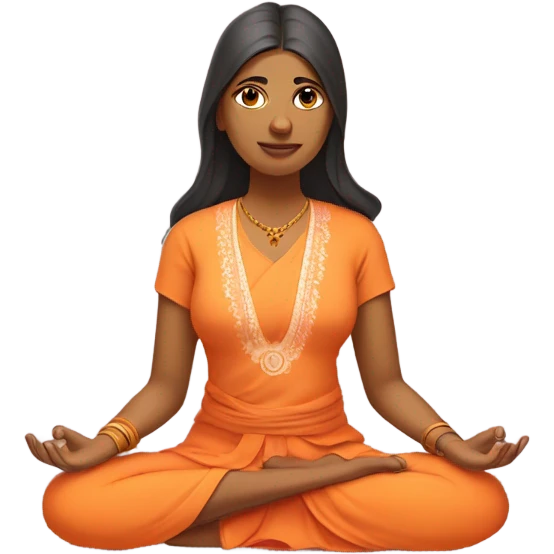 an  Indian woman, sleeveless pastel shirt
 yogi with a peaceful and meditative expression. The character should be wearing an orange robe, symbolizing traditional yogic attire. The yogi can be sitting in a lotus position emoji