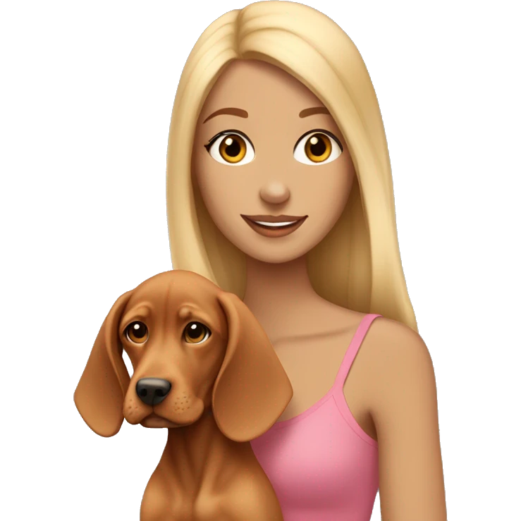 Pretty tan girl with long blonde hair with vizsla puppy emoji