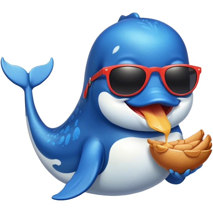 Whale with sunglasses eating chicken emoji