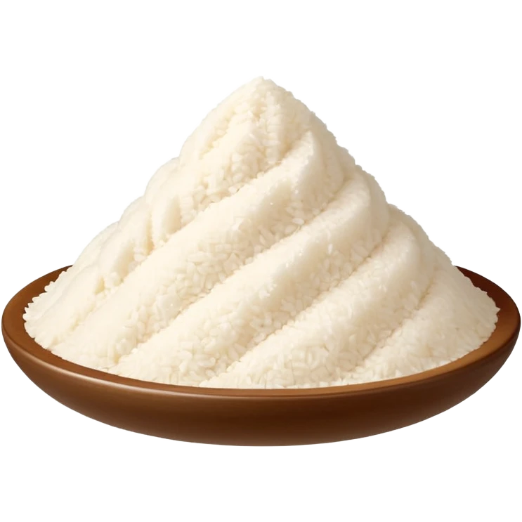 powdered rice cream, small soft mound or light scatter of fine ivory-colored rice powder, ultra-fine smooth texture like sifted flour, matte dry surface, natural edge variations, pale white to soft beige tone, clean 3D look, soft lighting, no packaging or extra elements, no faces, emoji scale emoji