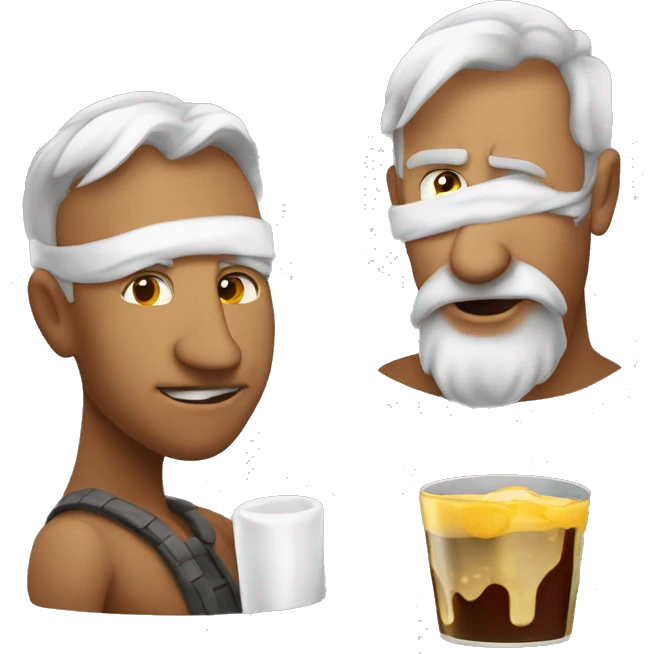 Um homem cercado de vulcão, coisas quentes, dinheiro e bebida emoji