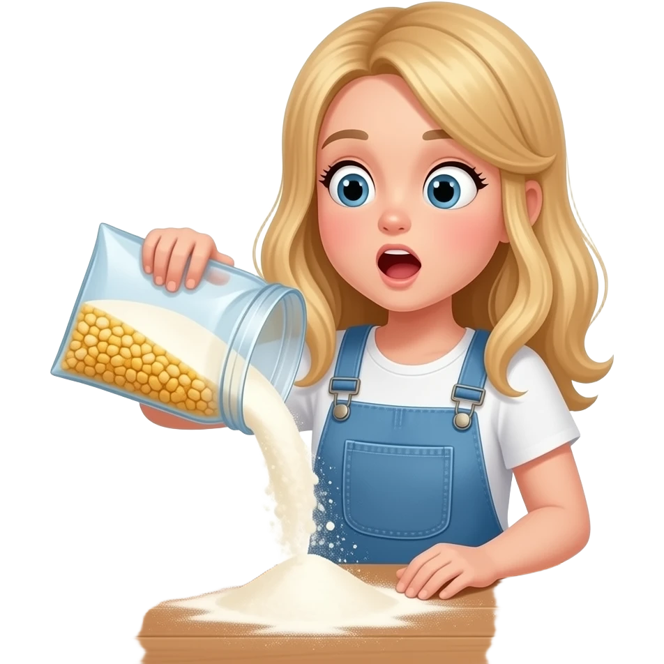 And girl with blonde hair spilling corn starch in a table emoji