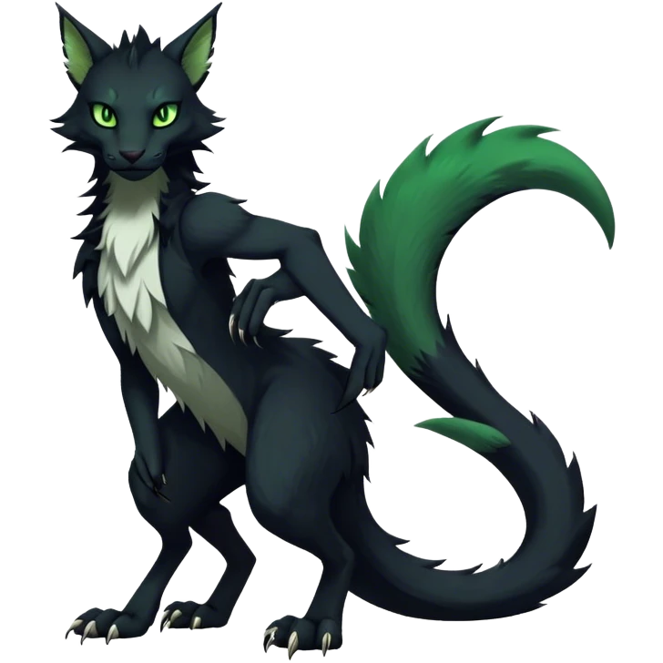 dark cool edgy feline-vernid-sergal-fursona animal creature with a tufted tail full body emoji