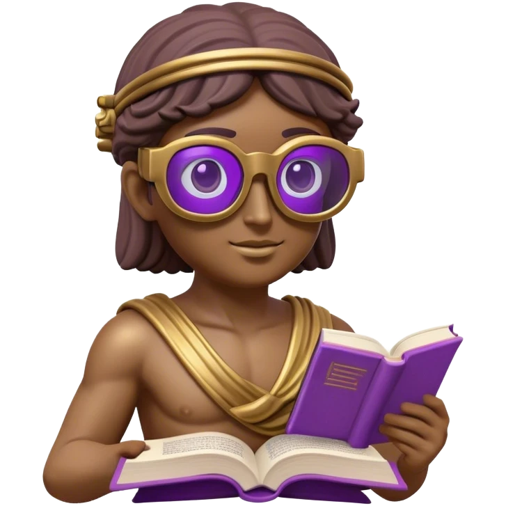 an-emoji-of-a-ancient-young-greek-statue-reading-a-book,-wearing-vr-glasses,-purple-colors,-digital-universe emoji